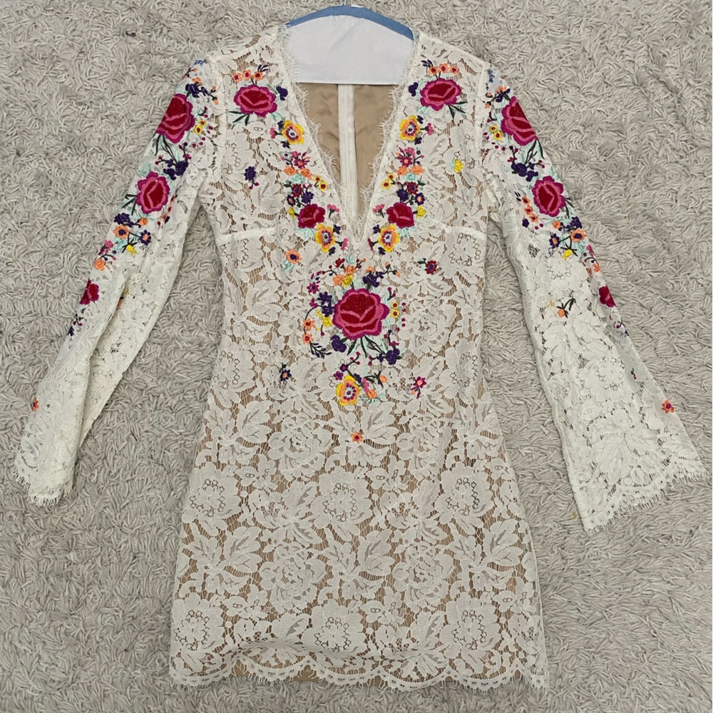 Marciano White Lace Long Sleeve Mini Dress